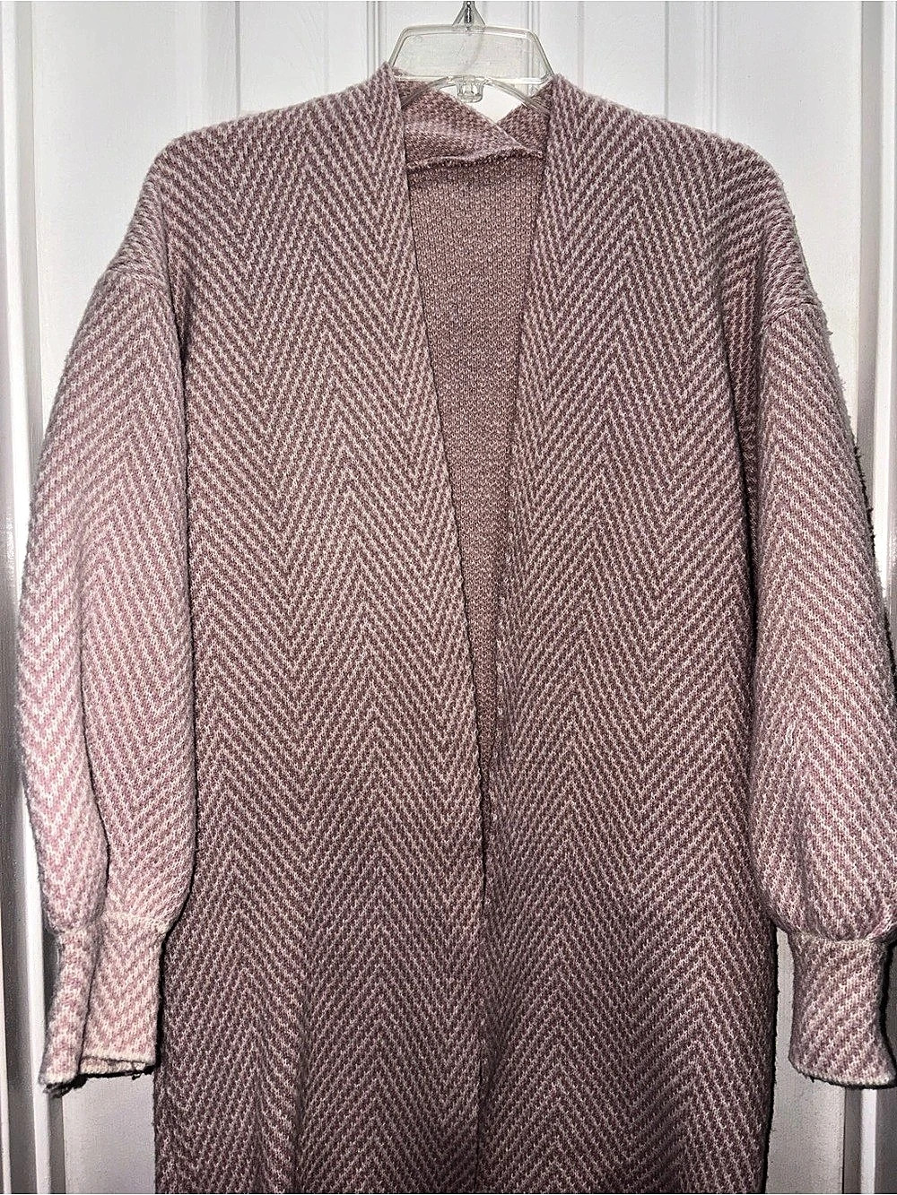SHEIN Pink Herringbone Open Front Jacket
